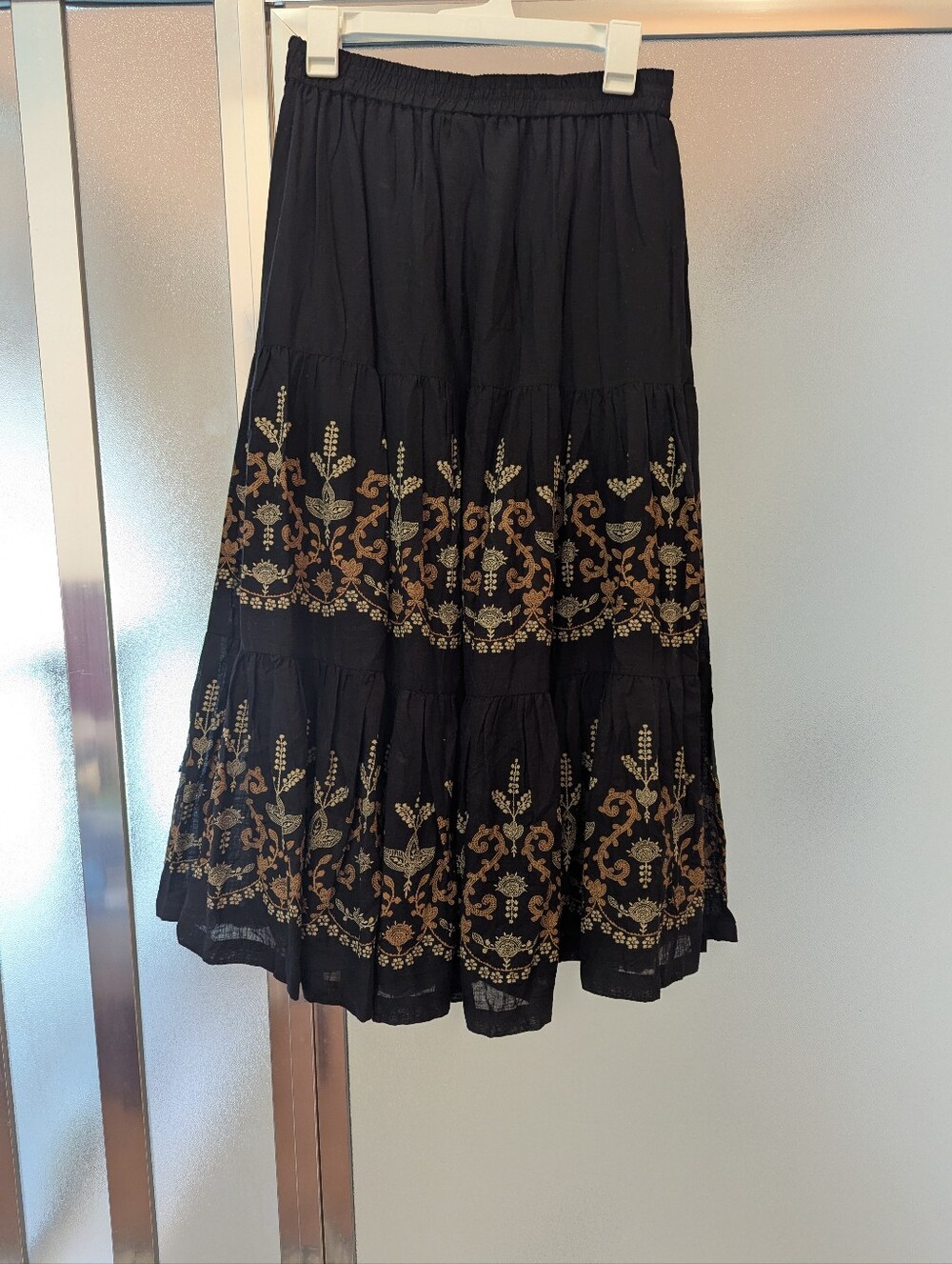 Indian Black Embroidered Tiered Maxi Skirt NWT